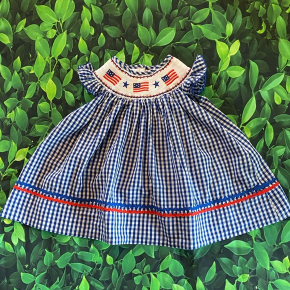 Lil’ Cactus Flag Blue gingham dress 6-12 months Independence Day Fourth of July - Picture 1 of 4